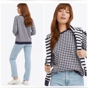 Draper James Navy and Cream Gingham Sweater
